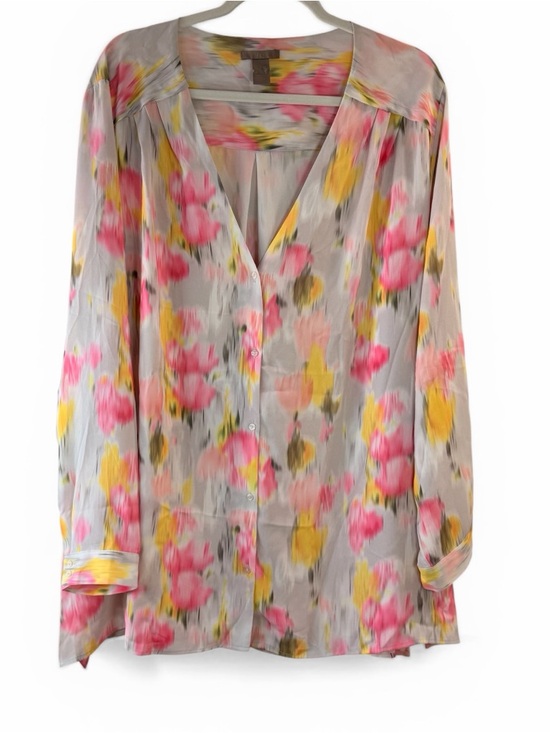 H&M Tops - H&M Plus Watercolor Floral Sheer Blouse Long Sleeve V-Neck Size 22 2X